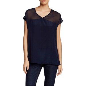 NWT Vince Silk V Neck Cap Sleeve High Low Side Slit Pullover Sheer Blouse